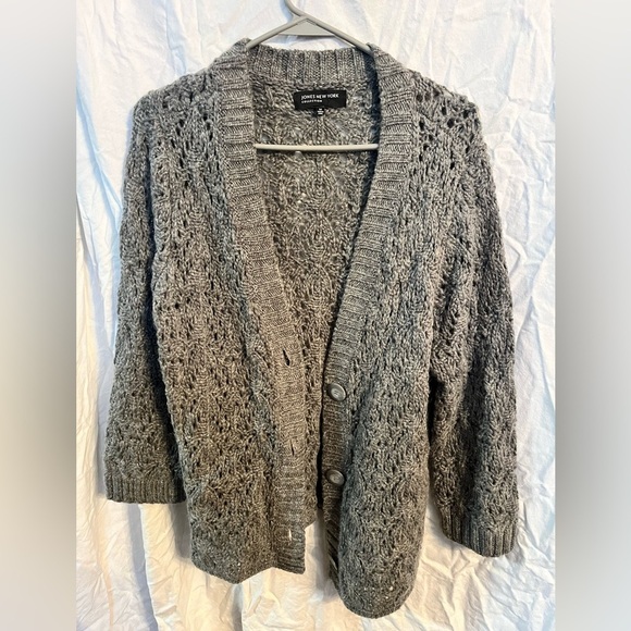 Jones new york collection grey and silver knit cardigan size medium - Picture 1 of 6